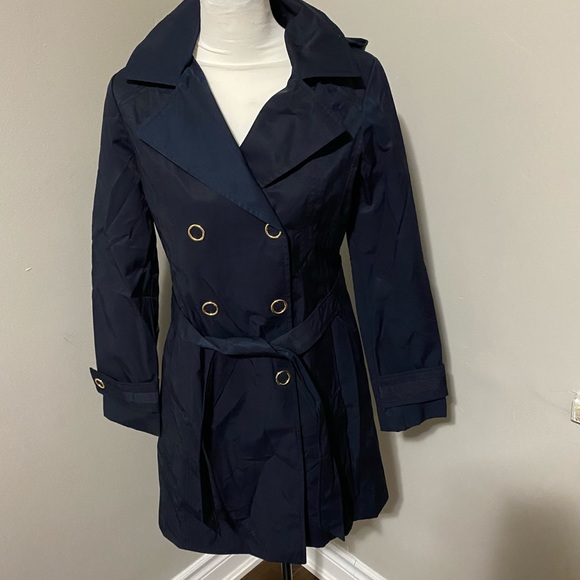 Anne Klein Double-Breasted Hooded Trench Coat - Picture 1 of 8